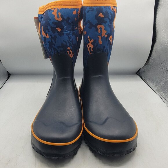 Bogs Grasp New Camo Kids 6 Black Blue Orange Rain Boots Waterproof Outdoors - Picture 2 of 13